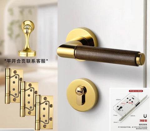 Walnut Wood Door Lock Retro Bedroom Silent Handle