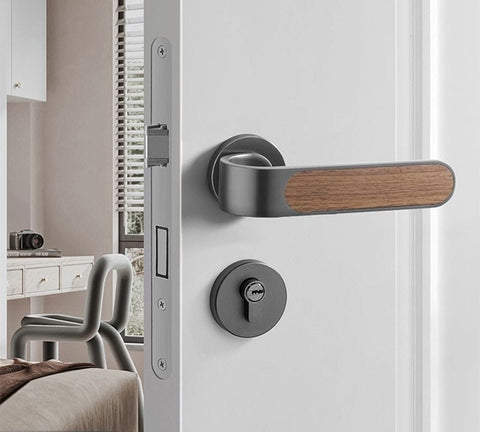 Door Lock Household Handle Indoor Wood Grain Solid Bedroom Wooden Mute