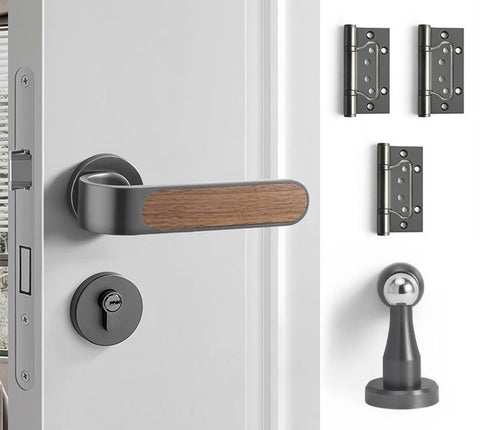 Door Lock Household Handle Indoor Wood Grain Solid Bedroom Wooden Mute