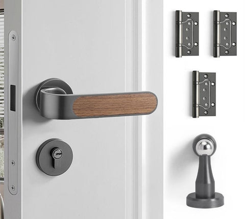 Door Lock Household Handle Indoor Wood Grain Solid Bedroom Wooden Mute