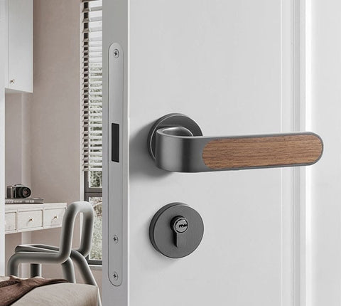 Door Lock Household Handle Indoor Wood Grain Solid Bedroom Wooden Mute