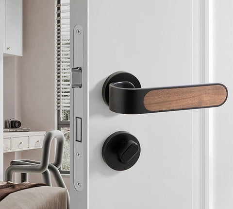 Door Lock Household Handle Indoor Wood Grain Solid Bedroom Wooden Mute