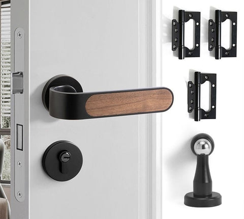 Door Lock Household Handle Indoor Wood Grain Solid Bedroom Wooden Mute