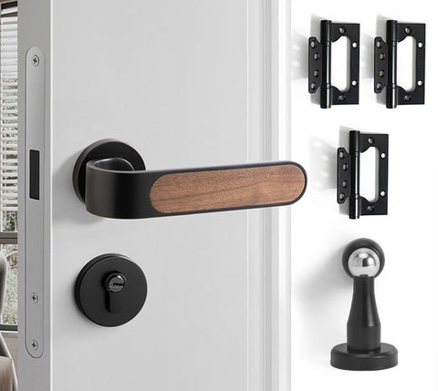 Door Lock Household Handle Indoor Wood Grain Solid Bedroom Wooden Mute