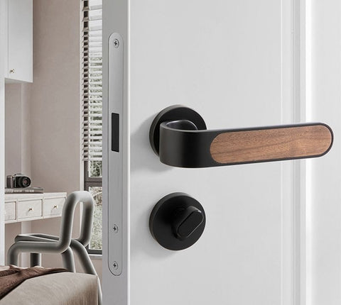 Door Lock Household Handle Indoor Wood Grain Solid Bedroom Wooden Mute
