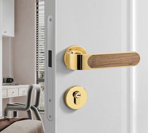 Door Lock Household Handle Indoor Wood Grain Solid Bedroom Wooden Mute