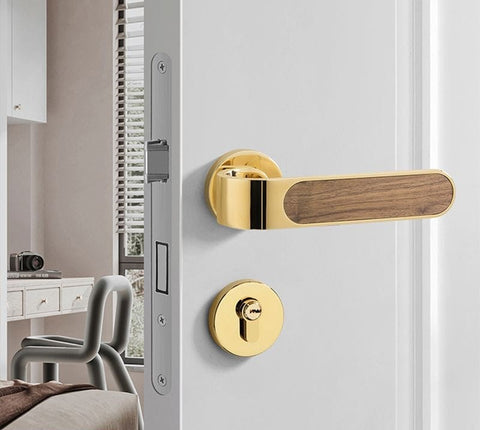 Door Lock Household Handle Indoor Wood Grain Solid Bedroom Wooden Mute