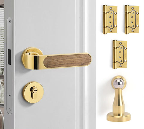 Door Lock Household Handle Indoor Wood Grain Solid Bedroom Wooden Mute