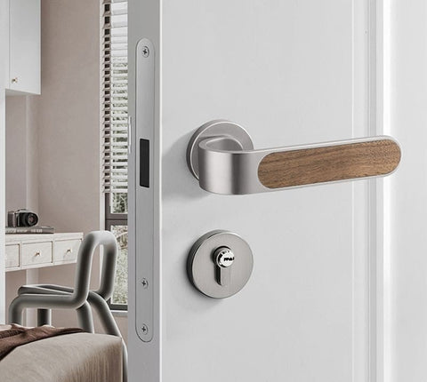 Door Lock Household Handle Indoor Wood Grain Solid Bedroom Wooden Mute