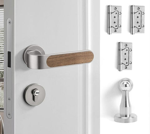 Door Lock Household Handle Indoor Wood Grain Solid Bedroom Wooden Mute