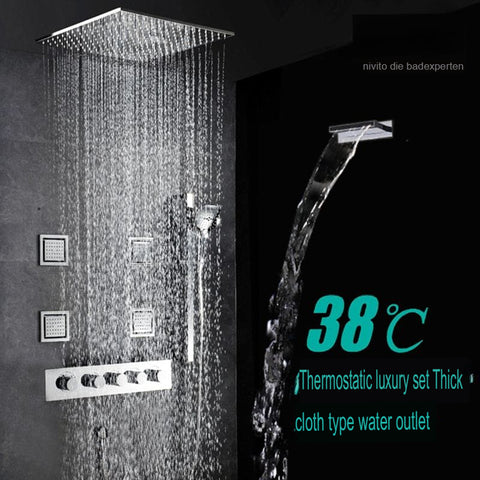 Copper Black Thermostatic Shower Set Concealed Wall Mount