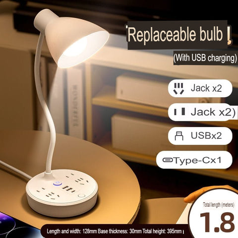 LED Desk Lamp With Power Strip USB Charging Ports