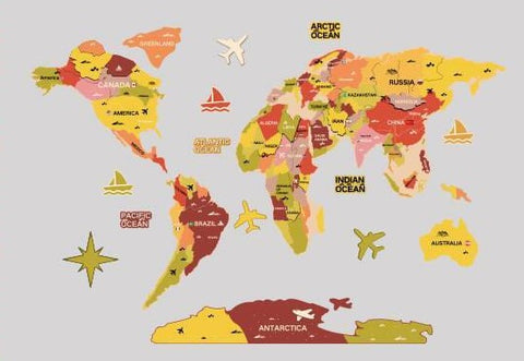Retro 3D Wooden World Map Decor