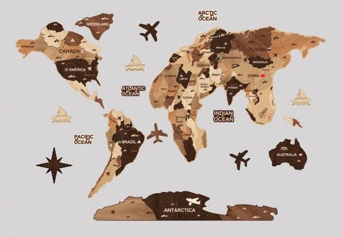 Retro 3D Wooden World Map Decor