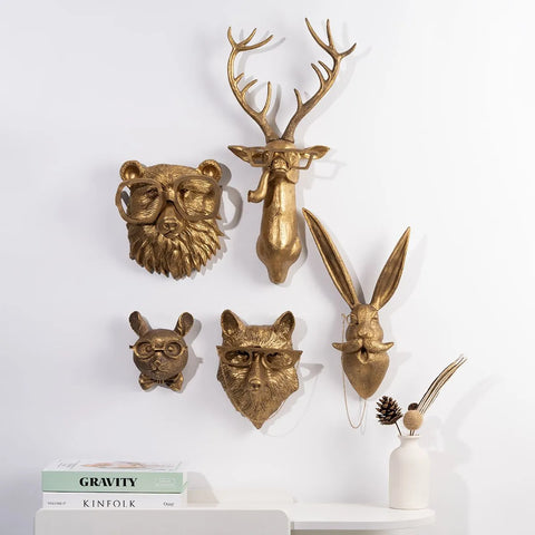 Vintage Gold Animal Head Wall Sculptures