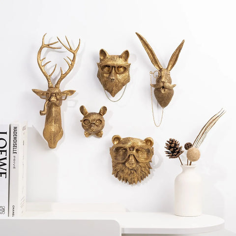 Vintage Gold Animal Head Wall Sculptures