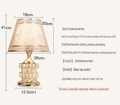 European Style Crystal Table Lamp Luxury Bedside