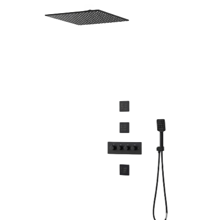 Black All Copper Concealed Wall Mounted Thermostatic Shower