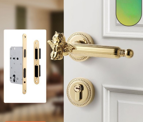 Bedroom Door Lock Indoor Room Wooden Golden Magnetic