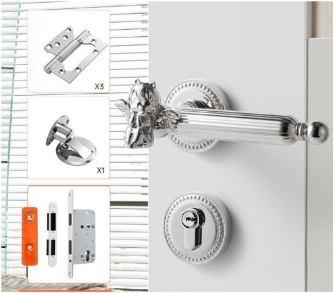 Bedroom Door Lock Indoor Room Wooden Golden Magnetic