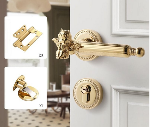 Bedroom Door Lock Indoor Room Wooden Golden Magnetic