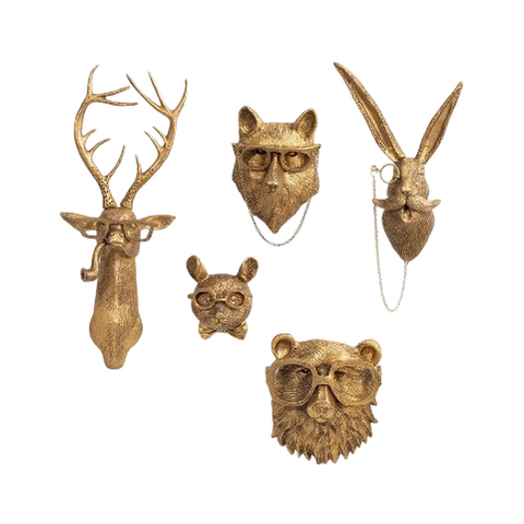 Vintage Gold Animal Head Wall Sculptures