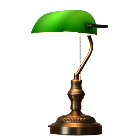 Retro Glass Shade Desk Lamp Iron Base Study Office